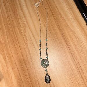 Vintage Avon Silver-Tone Turquoise Pendant Necklace - Women Jewelry